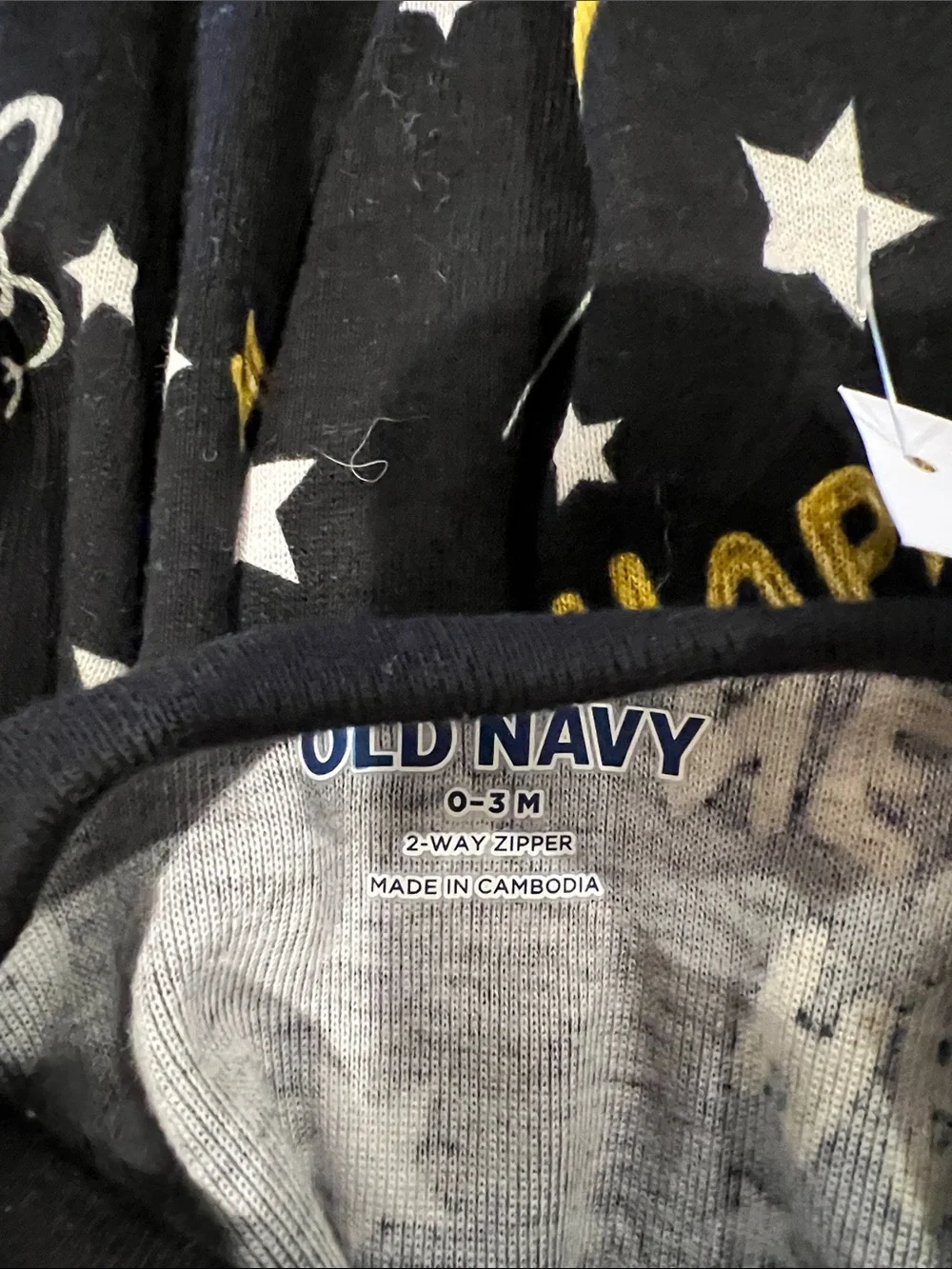 Old Navy Black Footed One-Piece with Gold and White New Year Print size 0-3